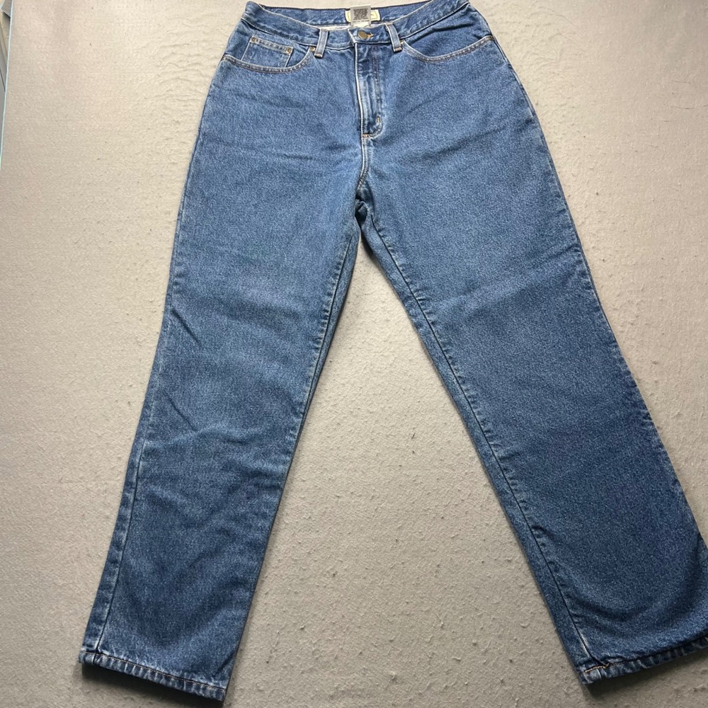 LL Bean Relaxed Fit Floral Flannel Lined Jeans Womens 12 Reg Medium‎ Wash Blue